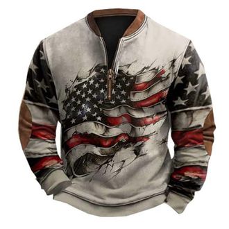 Generic Winter Sweatshirts 2424 Trendy Men Blouse Clothes Mens Casual Fashion Loose 3D American Flag Print Zipper Neckline Long Sleeve Hoodie 2025 Trendy Fash