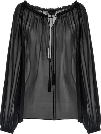 Tom Ford Lange Mouw Zijden Blouse met Trekkoorden - Dames - Blouses - Zwart - XS - Overhemden