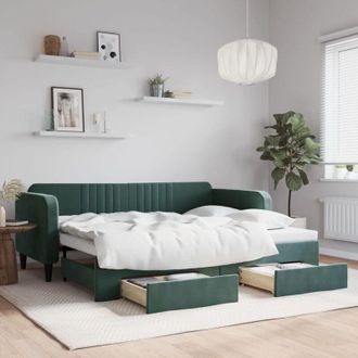 vidaXL Sof&aacute; Cama Nido Con Cajones Terciopelo Verde Oscuro 90x200 Cm Vidaxl