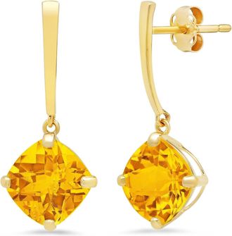 MAX + STONE 14k Yellow Gold Solitaire Cushion-Cut Gemstone Drop Earrings (8mm)