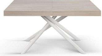Konte Design Mesa de madera, olmo perla, base blanca, ext.140x90-220x90cm