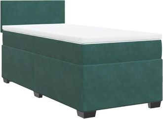 vidaXL Box Spring Bed with Mattress Dark Green 100x200 cm Velvet Vidaxl