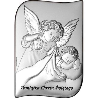 OEM Cuadro En Plata De &Aacute;ngel Con Linterna Para Bautismo Con Grabado 6784s 8,5 X 12 Cm