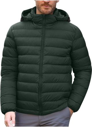 Generic Yolimok Mens Lightweight Puffer Jacket Hooded Water Resistant Puffy Winter Down Jackets Quilted Coat Windproof Outdoor Winter Jackets Outwear Comforta