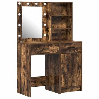 Berkfield Home 2 Piece Dressing Table Set with LED Smoked Oak Engineered Wood in Brown