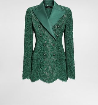 Dolce & Gabbana Double-breasted Lace Jacket - Woman Blazers Green 36