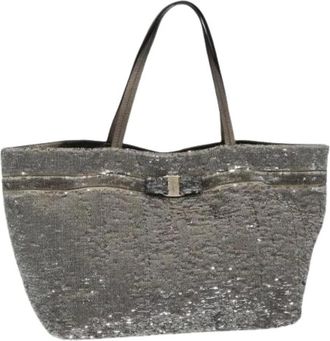 Ferragamo Pre-owned Tote Bags, female, Gray, Size: ONE SIZE Pre-owned Nylon Shoulder Bag