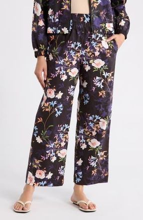 Nicole Miller Adley Floral Stretch Cotton Pull-On Pants in Spring Black Print at Nordstrom Rack, Size X-Large