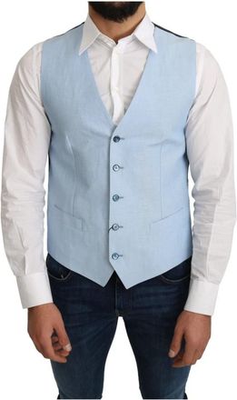 Dolce & Gabbana Viscose Stretch Formeel Gilet - Heren - Gillet - Blauw - M - Kostuums