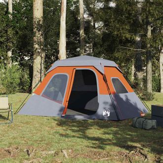 vidaXL Tenda Campeggio 6 Persone Grigio e Arancione Impermeabile - Vidaxl