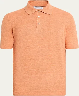Brunello Cucinelli Mens Linen and Cotton Heathered Polo Shirt