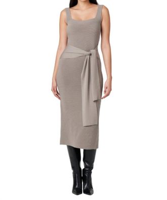 Toccin Elia Tie Front Knit Dress In Mushroom