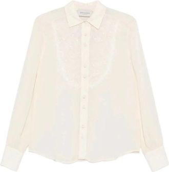 Ermanno Scervino Off-White Geborduurde Kraag Shirt - Dames - Overhemden - Beige - XS - Overhemden