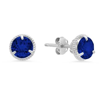MAX + STONE 14k White Gold Roped Halo Gemstone Round Stud Earrings for Women 6MM