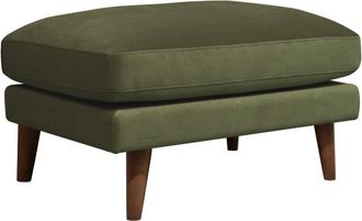 DRAWER Puf de terciopelo con patas de madera oscura- Verde oliva