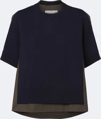 sacai Knitted cotton and cashmere-blend top