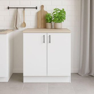 Dmora Mueble Para Fregadero 2 Puertas Nolia, Base Para Fregadero, Mueble Con Puertas, Estructura Base Para Fregadero, 80x60 H90 Cm, Blanco Y Roble - Dmora