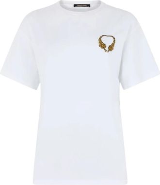 Roberto Cavalli Katoenen T-shirt met Tijgers - Dames - T-shirts - Wit - S - Katoen - Tops