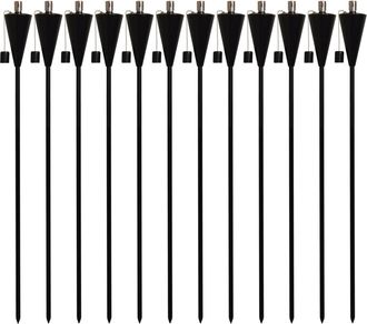 Harbour Housewares 12x Outdoor Flame Torches - Cone Metal Garden Fire Torch Lighting in Black