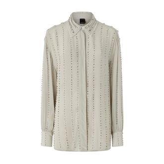 Pinko Shirts, female, Gray, Size: 2XS Embellished Shirt