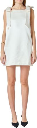 endless rose Sleeveless Velvet Satin Bow Minidress in Ivory at Nordstrom, Size X-Small