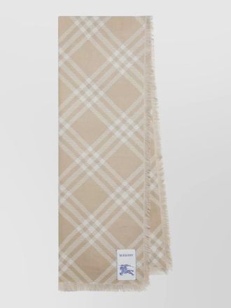 Burberry check silk wool scarf fringed edges geometric