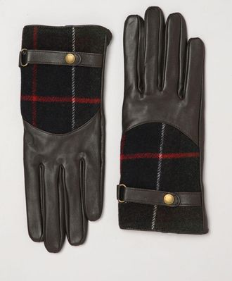 Barbour Guanti in pelle nappa e lana con motivo Tartan e bottoni logati