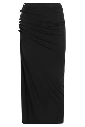Paco Rabanne Draped Black Midi Skirt With Side Buttons