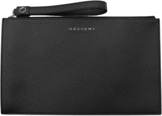 Orciani Bags, male, Black, Size: ONE SIZE Black Leather Pocket Bag with Zip