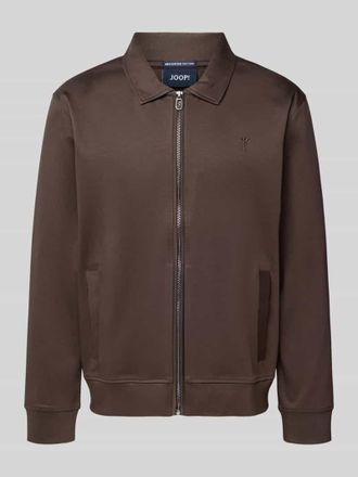 Joop Sweatjacke mit Logo-Stitching Modell Ricardio in Schoko, Gr&ouml;&szlig;e XXXL