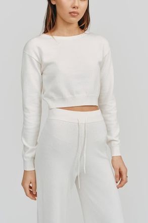 Kathryn McCarron Astrid Long Sleeve Crop Sweater in White at Nordstrom, Size X-Large
