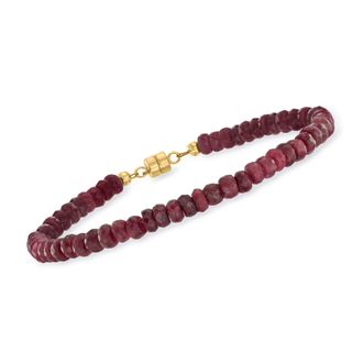 Ross-Simons Ruby Bead Bracelet With 14kt Yellow Gold Magnetic Clasp
