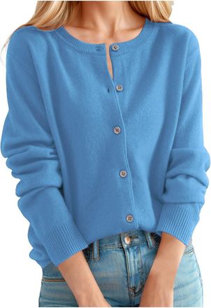 Generic Cardigans for Women UK Womens Cashmere Cardigan Round Neck Sweater Spring Autumn Winter Long Sleeve Knitted Solid Color Soft Cardigan Sweater Lightwei