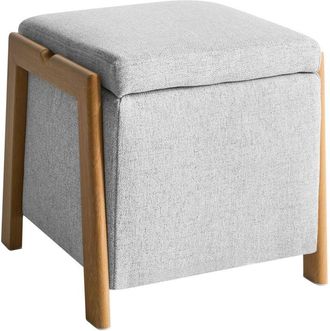 Beliani Pouffe Light Grey Fabric Upholstery with Storage Accessory Living Room Bedroom Glam Retro EDLAND
