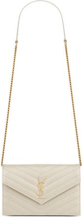 Saint Laurent Cassandre Envelope Chain Wallet In Grain De Poudre Leather