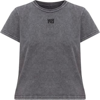 Alexander Wang logo-embroidered cotton top - Grigio
