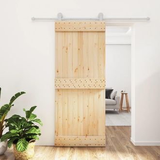 Berkfield Home Sliding Door with Hardware Set 85x210 cm Solid Wood Pine in Brown