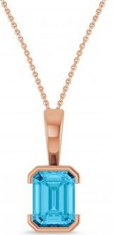 Allurez Emerald Cut Lab Grown Aqua Sapphire Pendant Necklace 14K Rose Gold (2.07ct)