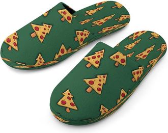 Generic Pizza Slices Christmas Tree Mens Cozy Memory Foam Slippers Warm Cotton House Shoes Comfy Slipper for Indoor Outdoor