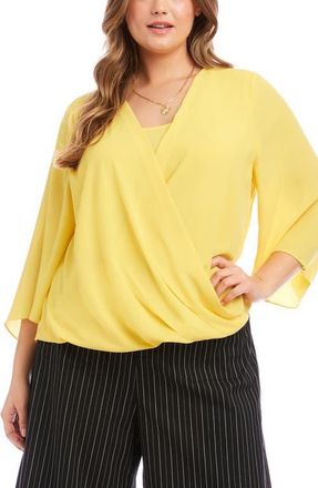 Karen Kane Drape Crossover Crepe Top in Lemon at Nordstrom, Size 1X