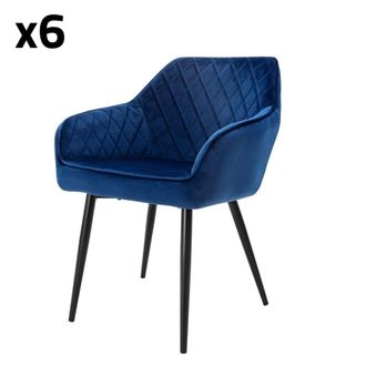ML Design 6x sillas de comedor azul oscuro terciopelo respaldo y reposabrazos