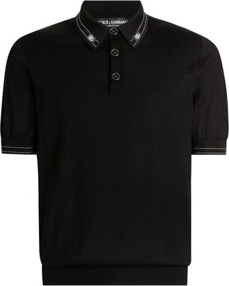 Dolce & Gabbana COLLAR DETAIL KNITTED POLO Size: 52, colour: BLACK