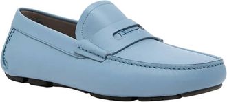 Ferragamo Mens Round Toe Leather Loafers In Blue
