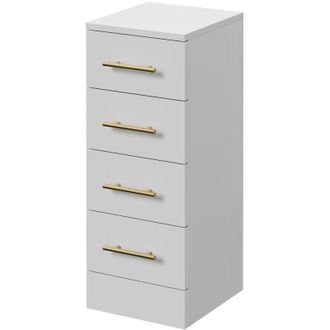 Alexander James Alexander James Gloss White 300mm x 330mm 4 Drawer Storage Unit - 300mm - Brushed Brass 96mm Knurled Bar Handle
