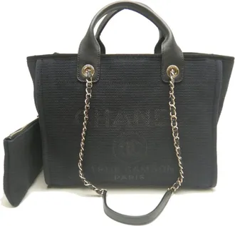 Chanel Black Canvas Leather Tote Bag (Pre-Owned)