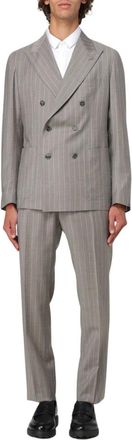 Tagliatore Double Breasted Suits, male, Gray, Size: XL Double-breasted Pinstripe Suit