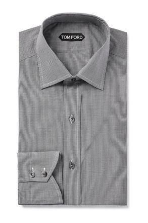 Tom Ford Slim-Fit Cutaway-Collar Checked Cotton-Poplin Shirt