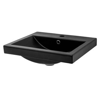 ECD Germany Lavabo negro de cer&aacute;mica rectangular moderno encastrado aseo