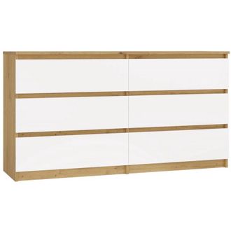 Topeshop Aster - Com&ograve; largo per camera da letto, soggiorno o ufficio - 6 cassetti - 138x40x75 cm - Artigianale e bianco