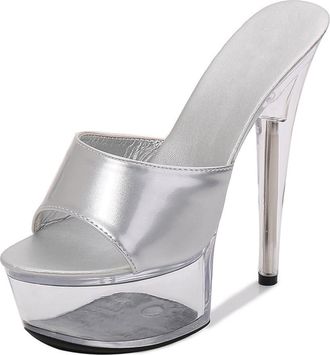 Generic Silver,5.5 UK,Womens Clear Crystal Stiletto High Platform Heel Peep Open Toe Sandals Mules Slingback Slip-on Prom Party Dress Heels Shoes